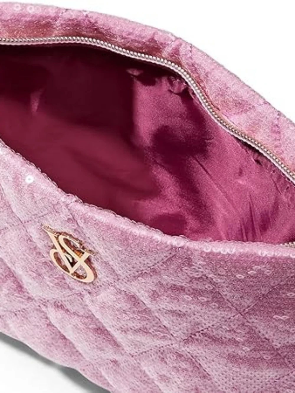 Victoria's Secret Pink Quilted Sequin Pouch Clutch Travel Glam Makeup Bag